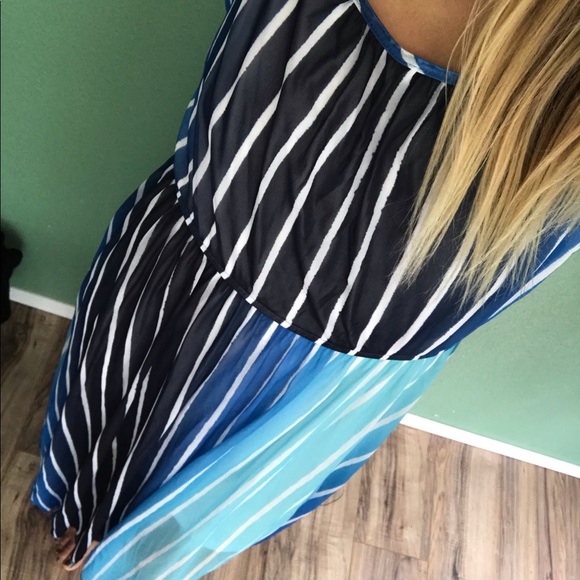 Pin Striped Maxi Dress in Blue w/ spaghetti straps - Picture 5 of 8